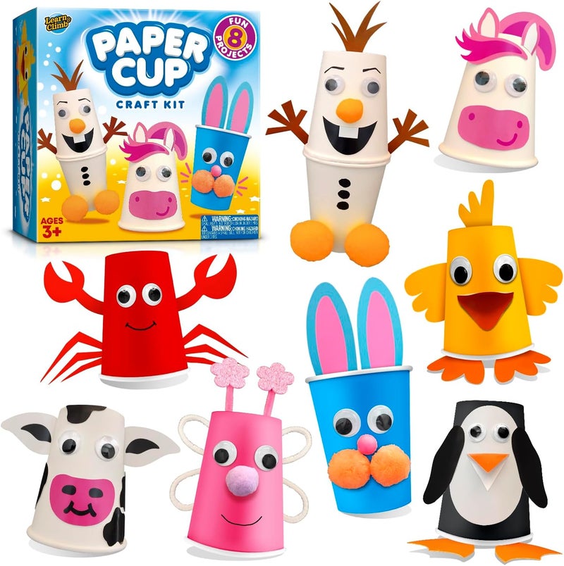 LC Crafts Arts and Crafts for Toddlers & Kids Ages 3-6 – Paper Cup Craft Kit, 8 Animal Projects – Fun Preschool Activity for Girls & Boys - Image 1